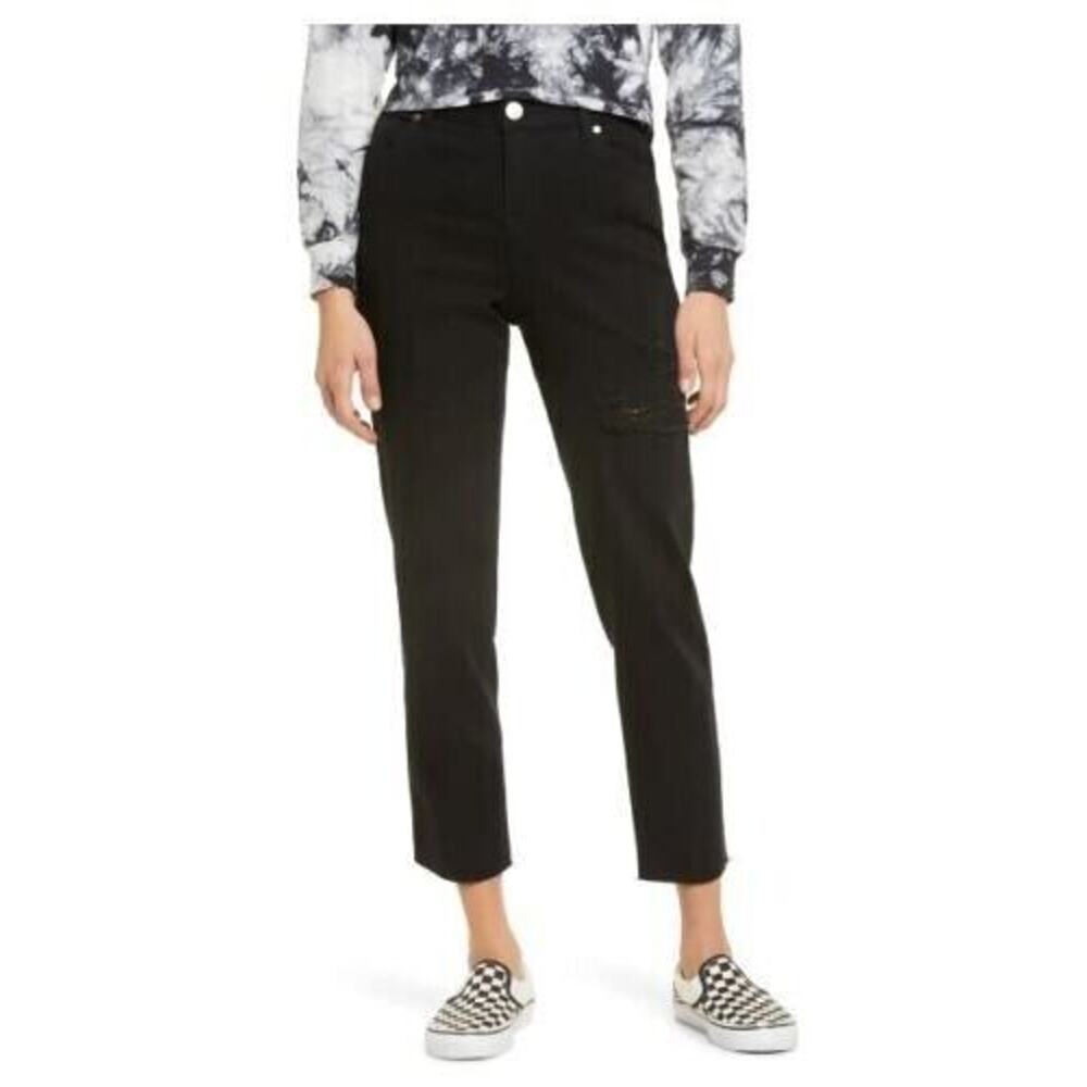 1822 Denim Women's High Rise‎ Girlfriend Ankle Jeans Black Distressed Size 26
